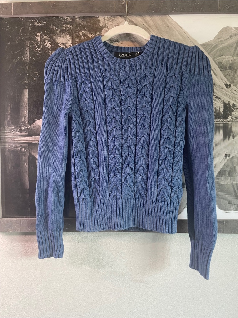 Lauren Ralph Lauren Blue Cable-Knit Crewneck Sweater
